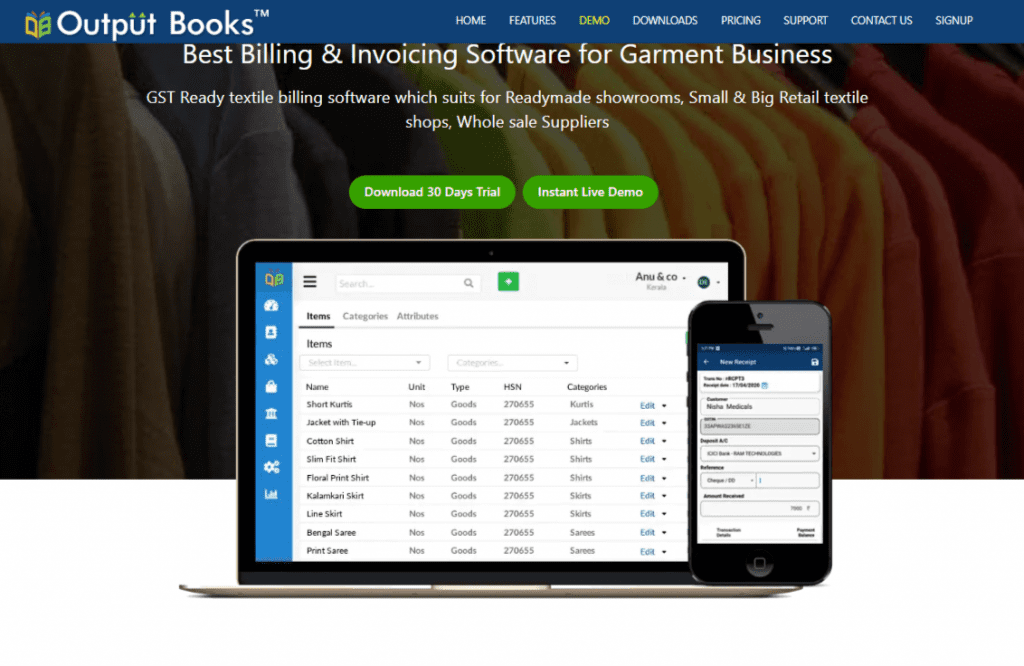 output Books- Best Invoicing Software For textile Shop